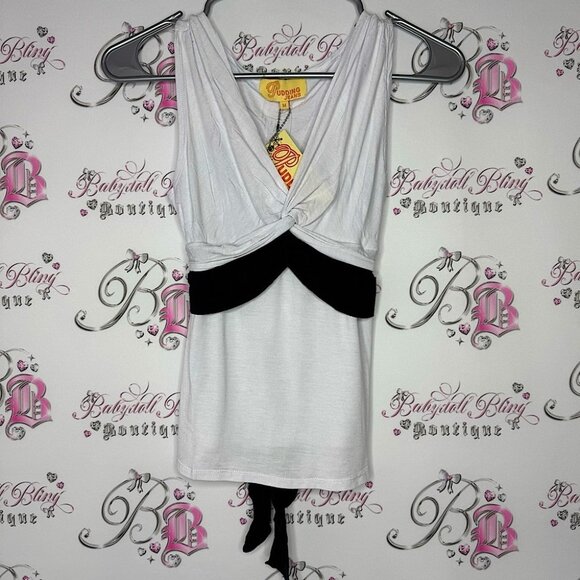 Pudding jeans tank top tie belt ribbon π black white y2k deadstock brand newπ - Picture 1 of 10